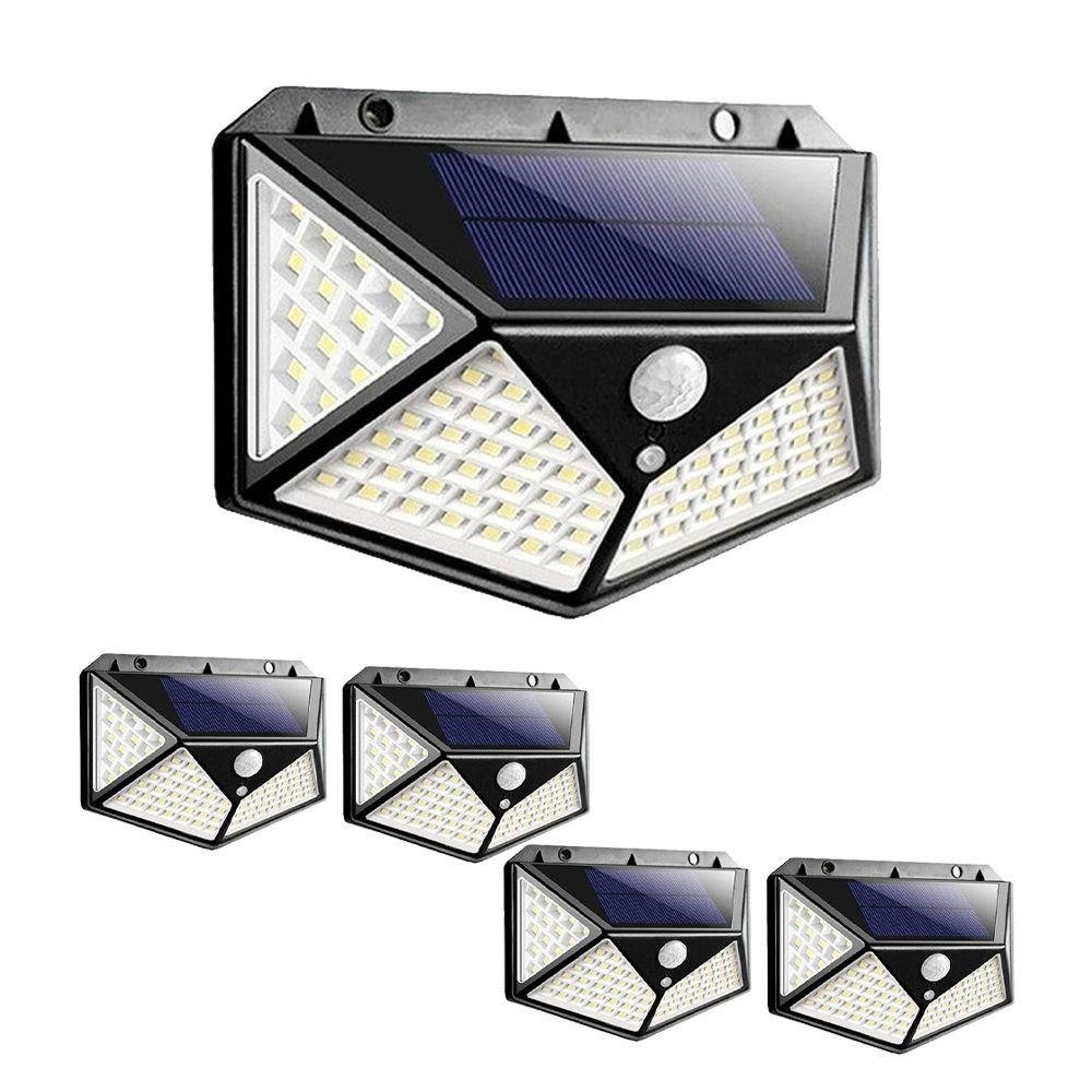 Luminária Parede Solar 100 Leds Bateria Balizador 4 Peças MadeiraMadeira