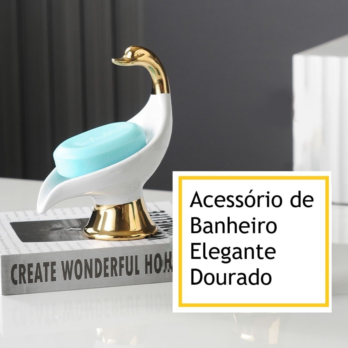 Acessório Banheiro Luxo Porta Sabonete Branco Dourado Gold - 2