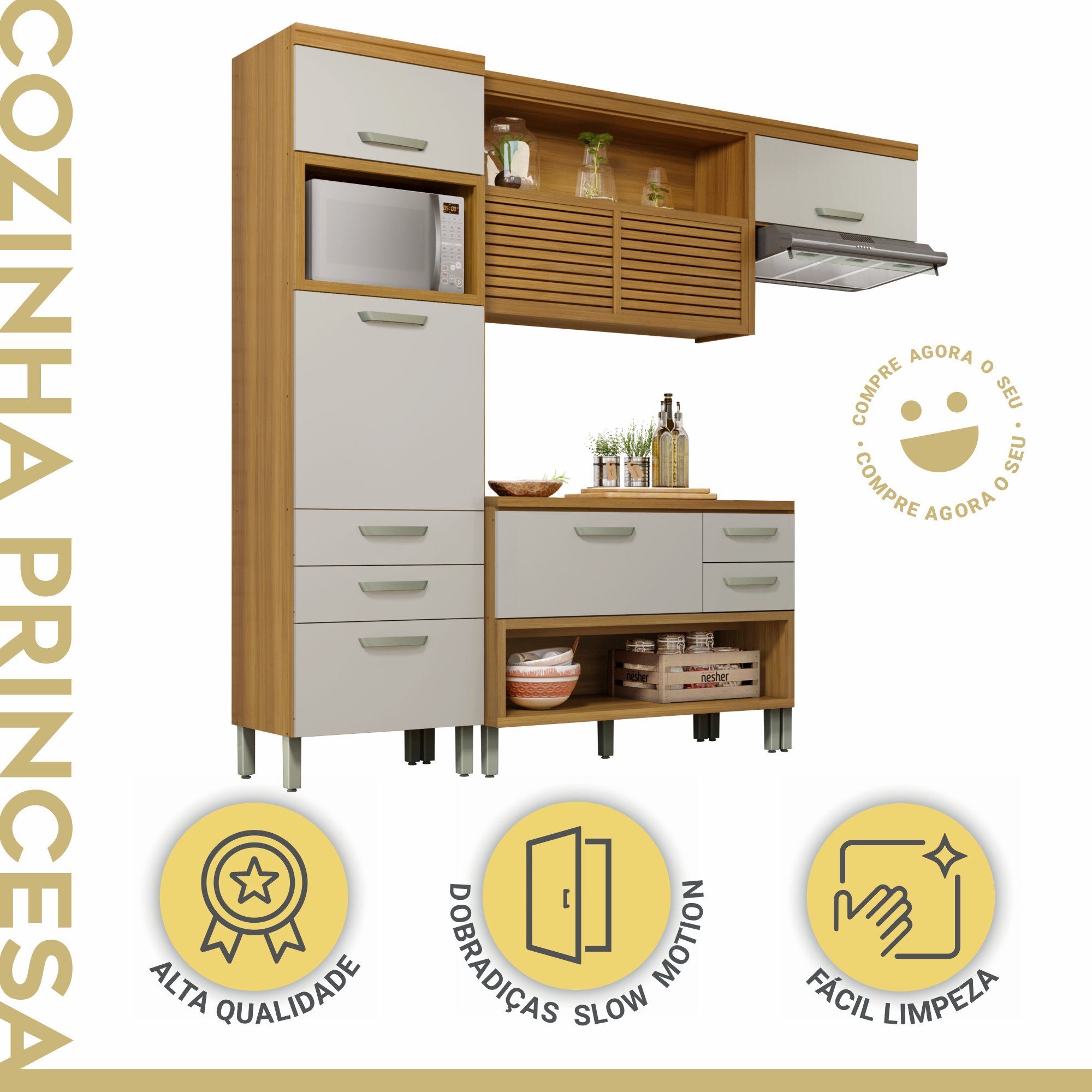 Cozinha Modulada 3 Peças Ripado Princesa 100% Mdf - 3