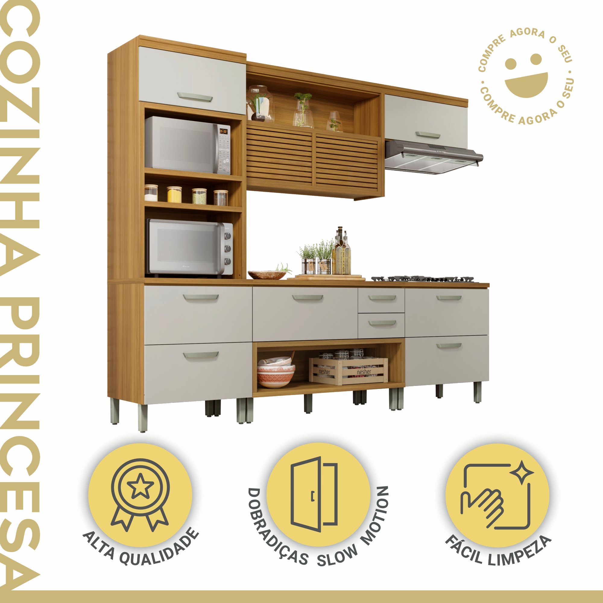 Cozinha Modulada 4 Peças Ripado Princesa  100% Mdf - 3