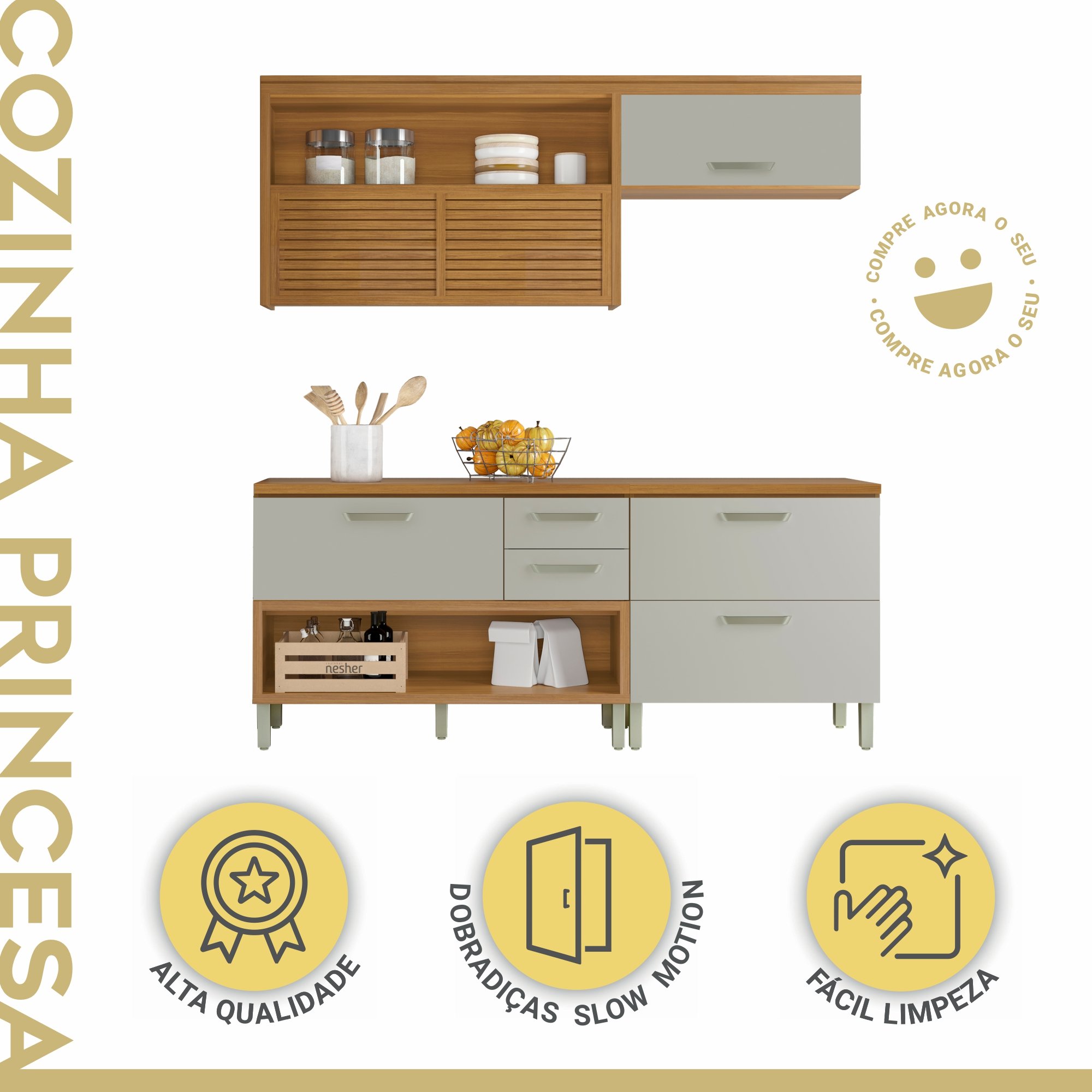 Cozinha Modulada 3 Peças Ripado Princesa 100% Mdf - 3