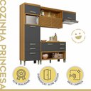 Ver imagem 3 de Cozinha Modulada 3 Peças Ripado Princesa Nesher 100% MDF Cinza/Freijó/Grafite