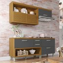 Ver imagem 1 de Cozinha Modulada 3 Peças Ripado Princesa 100% MDF Marrom/Freijó/Grafite