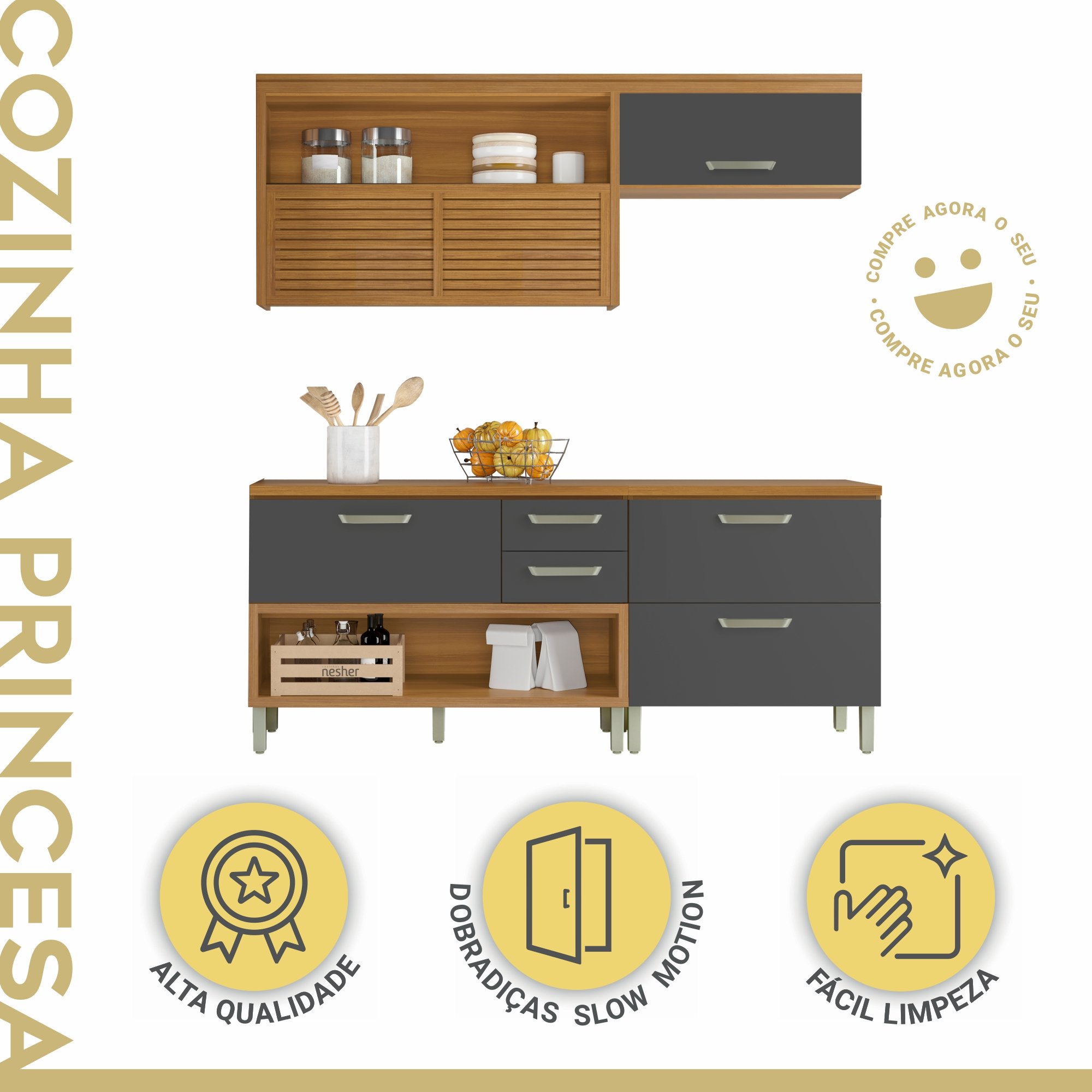 Cozinha Modulada 3 Peças Ripado Princesa 100% Mdf - 3