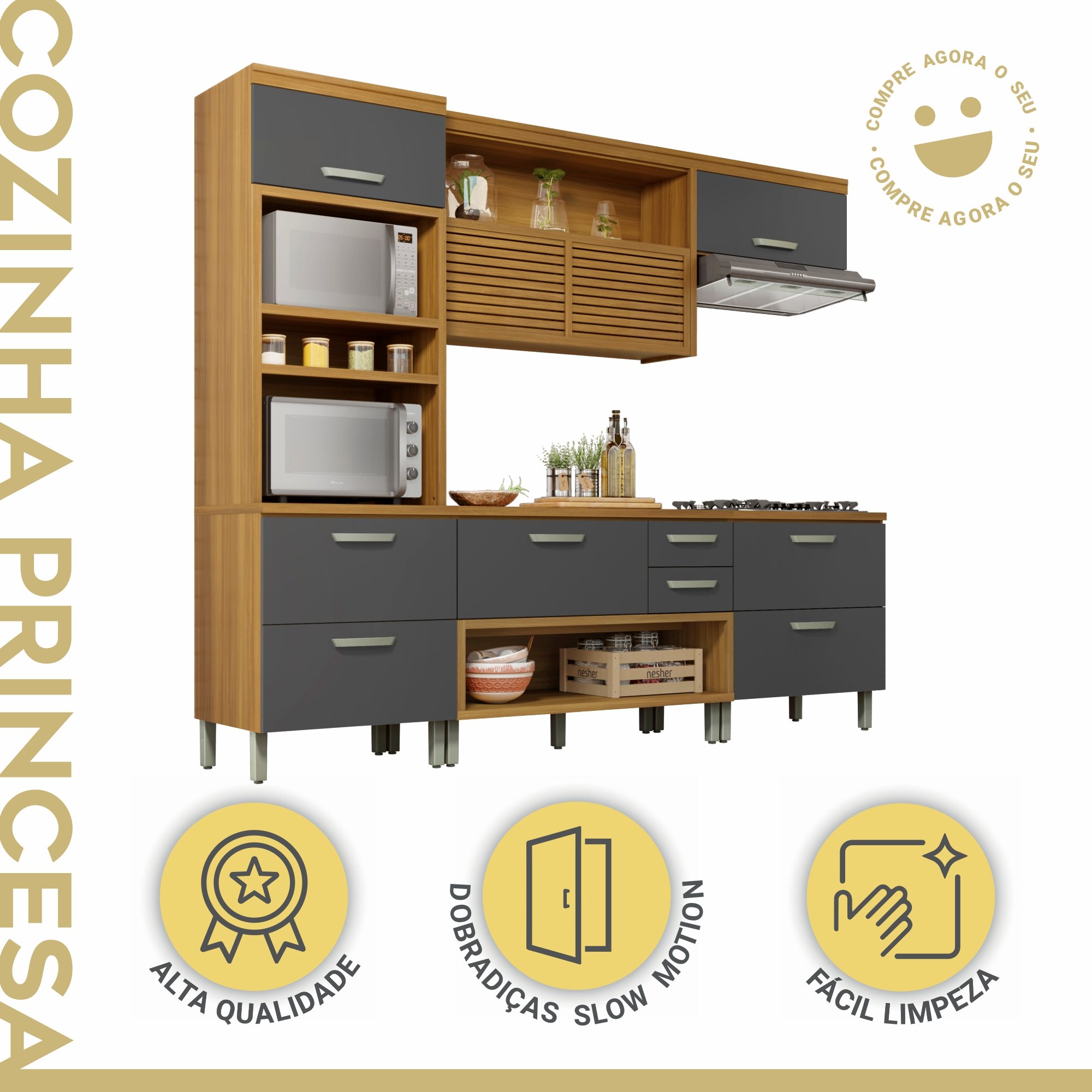 Cozinha Modulada 4 Peças Ripado Princesa 100% Mdf - 3