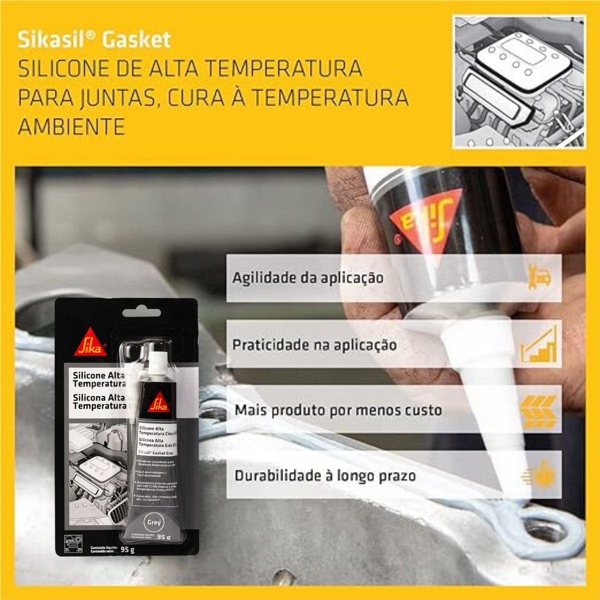 Silicone Sika Alta Temperatura Cinza Grey 95g Juntas - 6