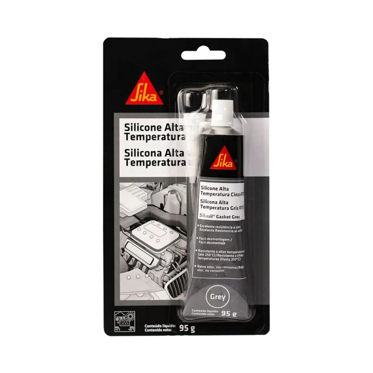 Silicone Sika Alta Temperatura Cinza Grey 95g Juntas