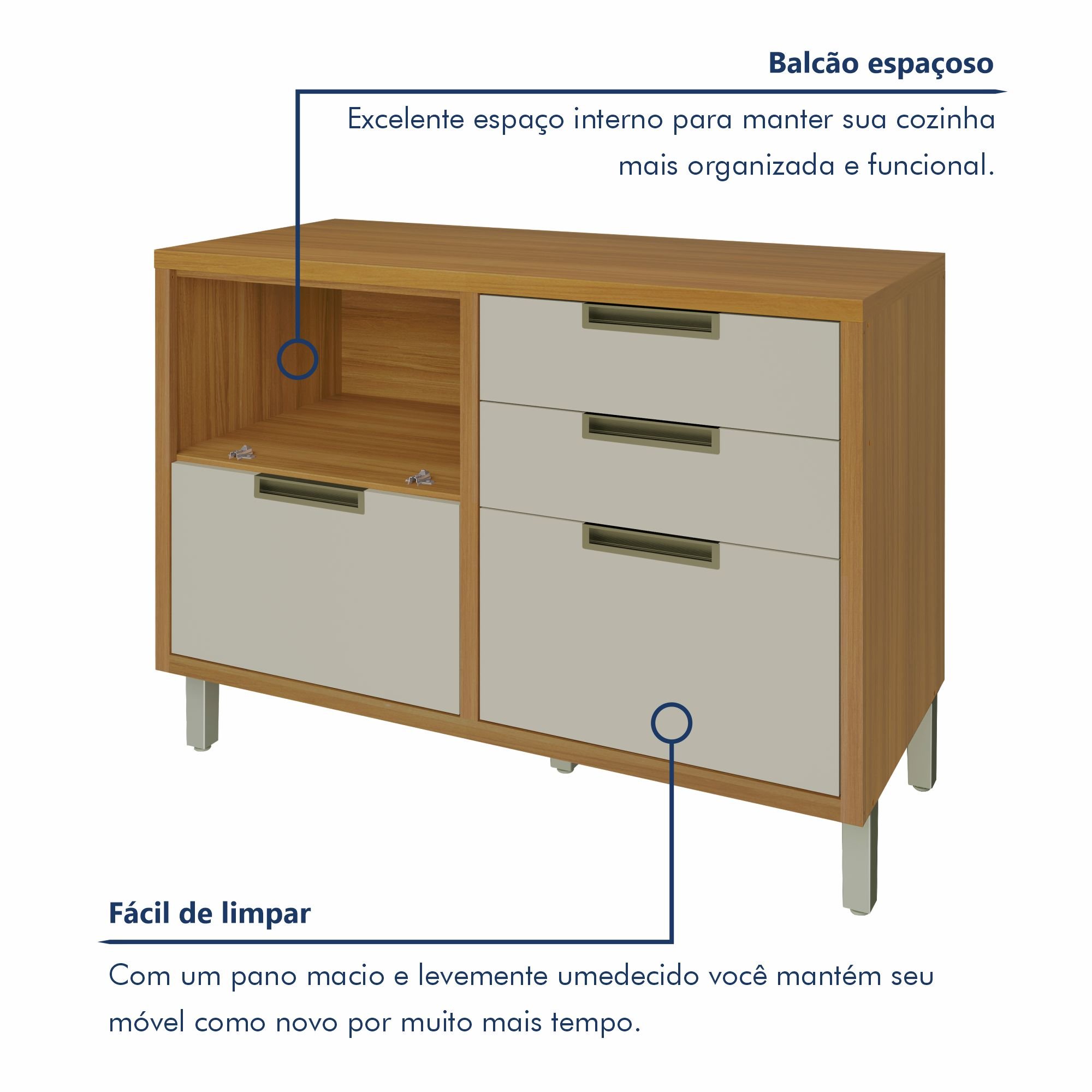 Balcão Para Cozinha 1 Porta 4 Gavetas Imperatriz 100% Mdf - 4