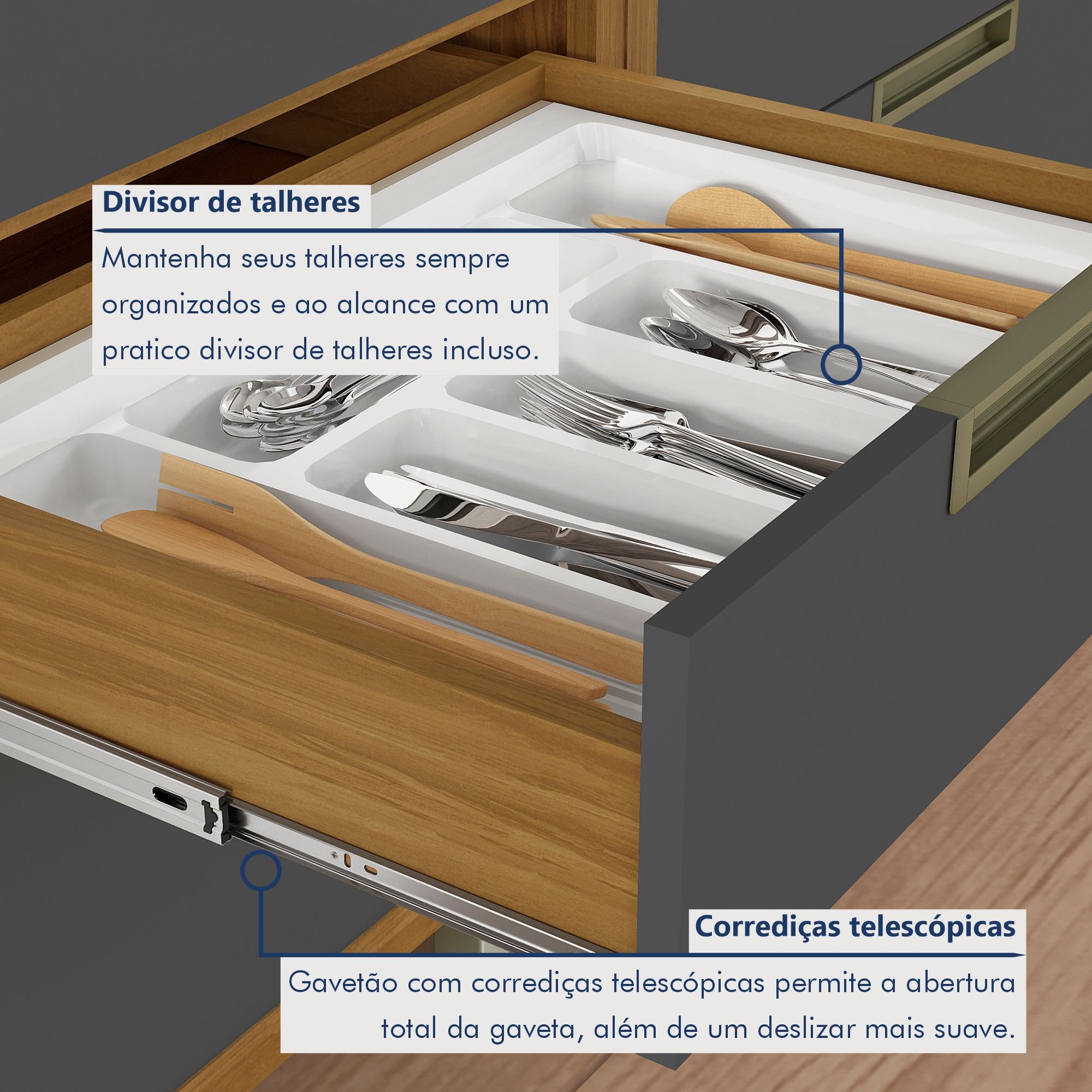 Balcão Para Cozinha 1 Porta 4 Gavetas Imperatriz 100% Mdf - 6