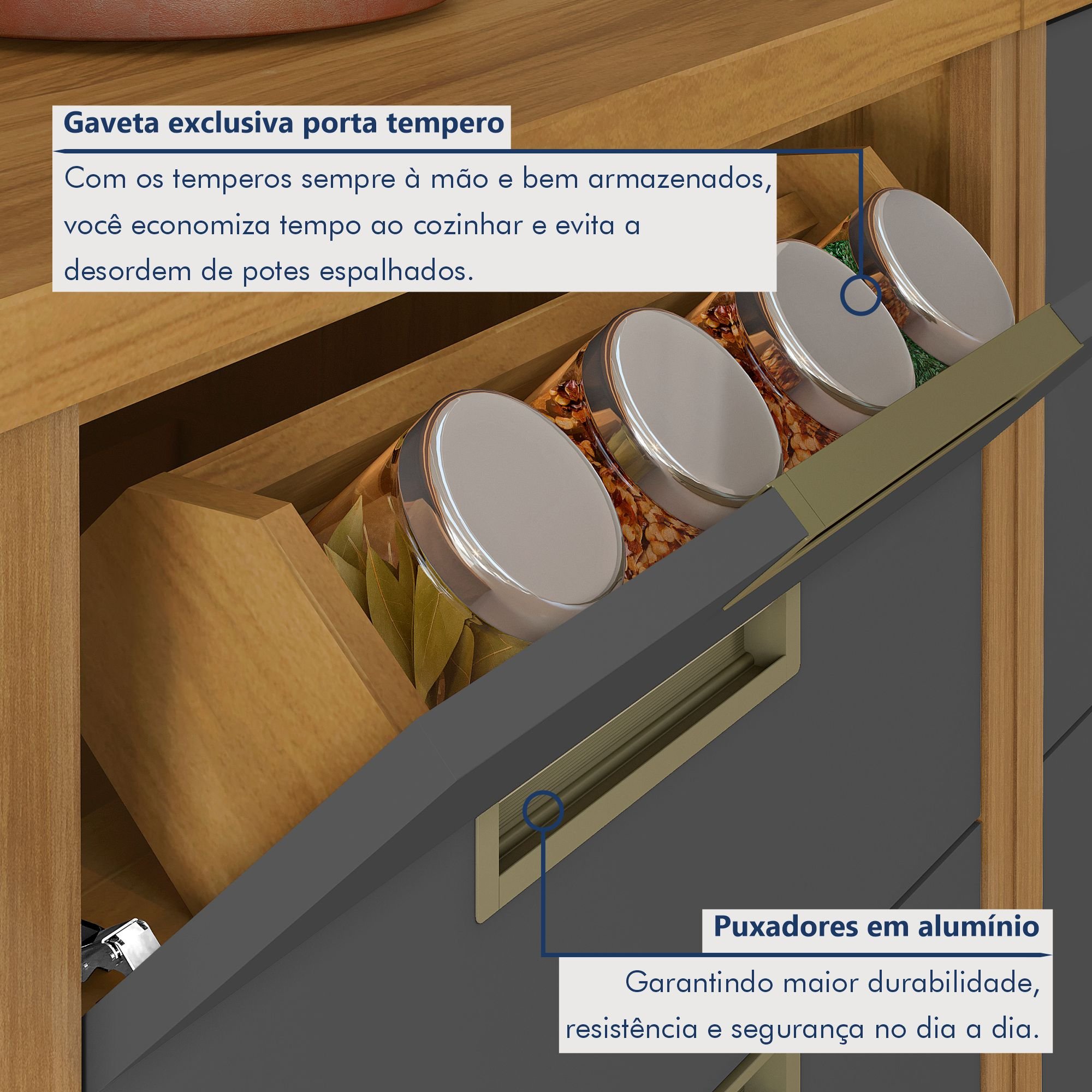 Balcão Para Cozinha 1 Porta 4 Gavetas Imperatriz 100% Mdf - 5