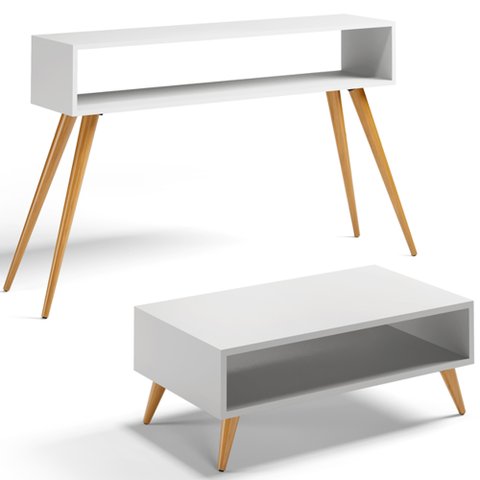 Kit Aparador com Mesa de Centro Mônaco Pés Palito L03 Branco - Lyam Decor Mônaco & Cannes