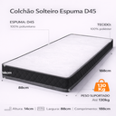 Ver imagem 2 de Colchão Solteiro Espuma D45 Bordado 188x88x14cm Antialérgico