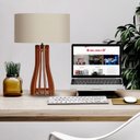 Ver imagem 2 de Abajur para Sala de Madeira 72cm Imbuia e Algodão