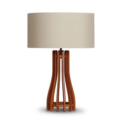 Abajur para Sala de Madeira 72cm Imbuia e Algodão