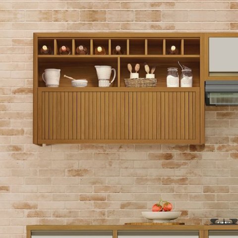 Armário Aéreo 1 Porta Basculante Ripado Baronesa E Imperatriz  100% Mdf