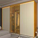 Ver imagem 1 de Guarda-Roupa Casal 6 Portas 2 Portas Reflecta com LED com Pés 100% MDF Splendor Marrom/Marrome/Off White
