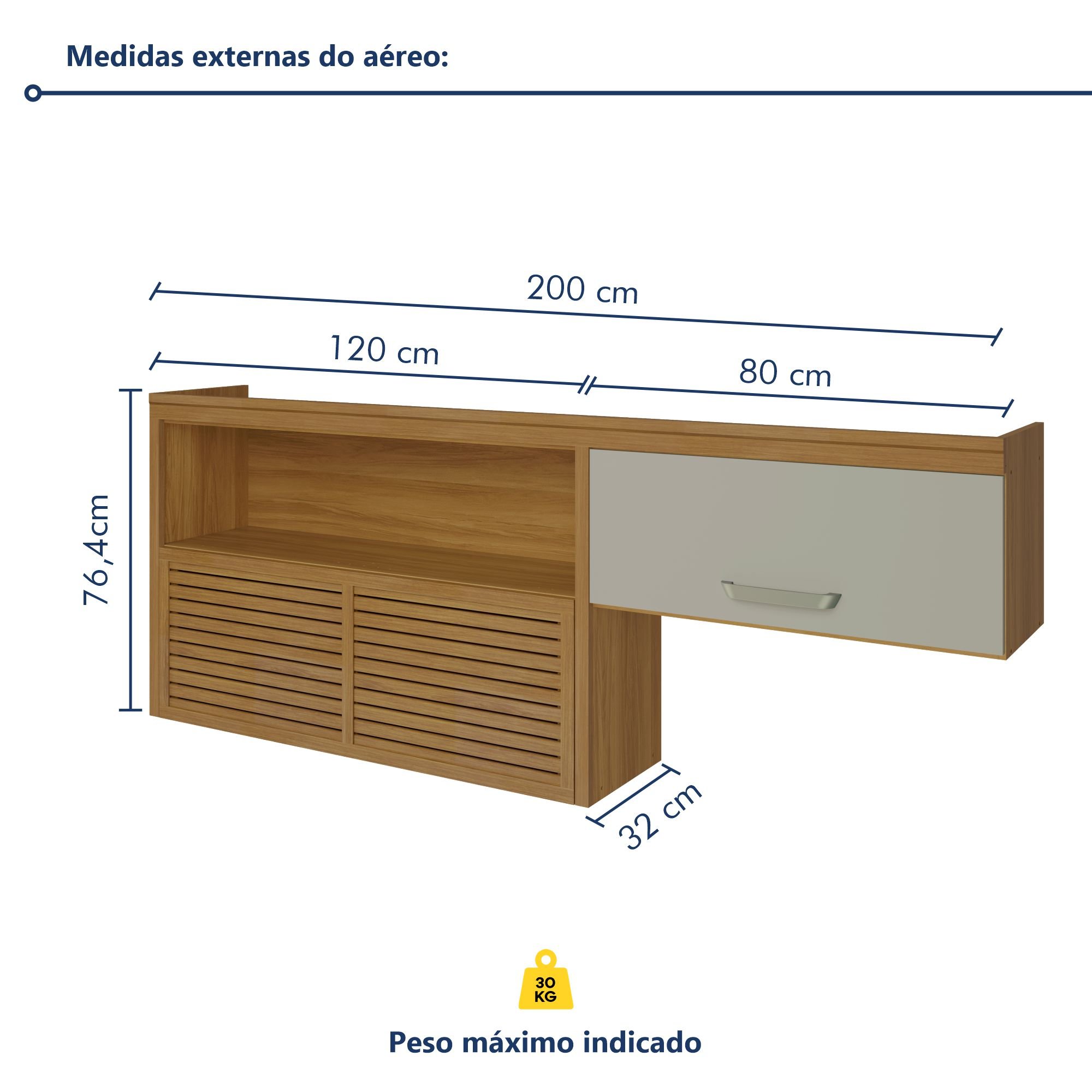 Armário Aéreo 2 Portas 1 Nicho Ripado 200 Cm Princesa  100% Mdf - 7