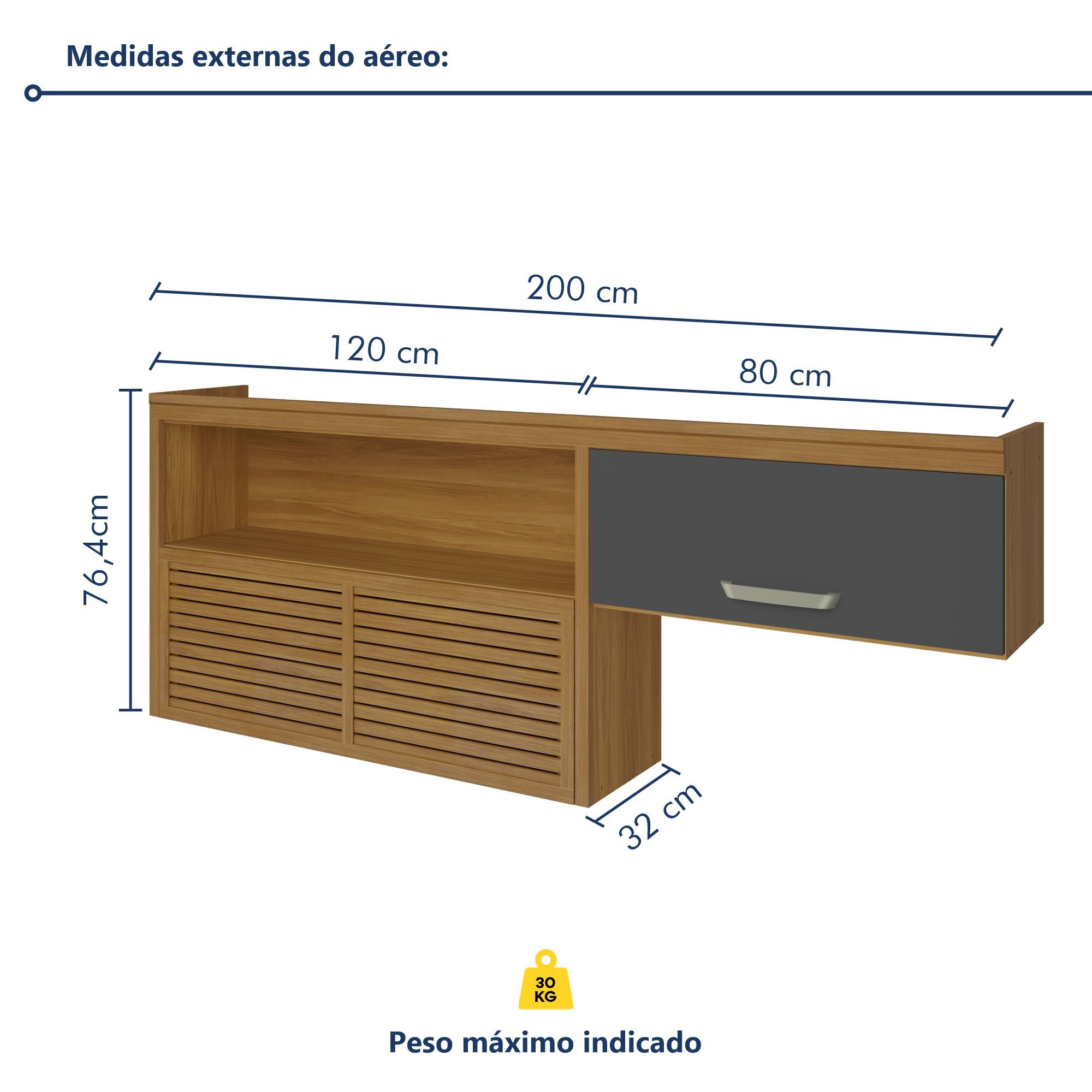 Armário Aéreo 2 Portas 1 Nicho Ripado 200 Cm Princesa  100% Mdf - 7