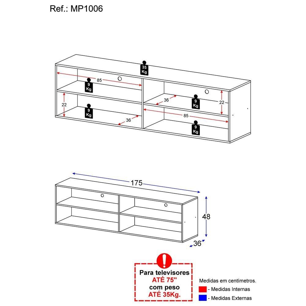 Rack para TV 75" Jazz Multimóveis MP1006 Preto - 4