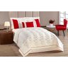 Cobre Leito Bordado Queen Clássico Palha / Vermelho 6 Peças com Saia para Cama Box e Almofada Decora - 5