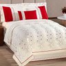 Cobre Leito Bordado Queen Clássico Palha / Vermelho 6 Peças com Saia para Cama Box e Almofada Decora - 1
