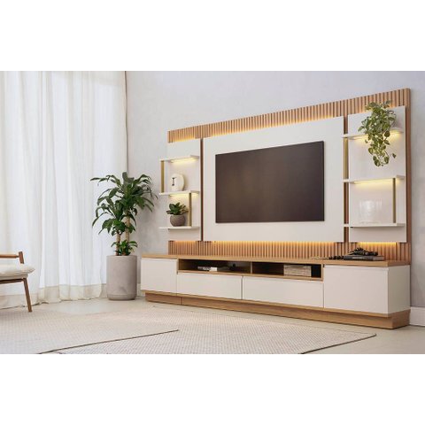 Conjunto Modular 297cm para Tv com Rack + Painel + 2 Módulos Laterais São Paulo Linea Brasil - Tauar