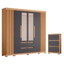 Ver imagem 1 de Guarda Roupa Casal Doble com Espelho 06 Portas e Cômoda Unno Freijo Titanium - Móveis Albatroz
