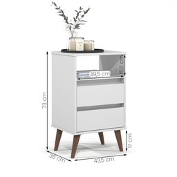 Mesa de Cabeceira Roma Quarto com 2 Gavetas Branco - 4