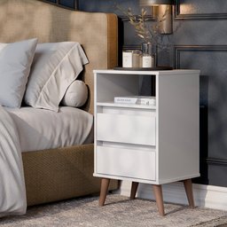 Mesa de Cabeceira Roma Quarto com 2 Gavetas Branco - 2