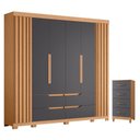 Ver imagem 1 de Guarda Roupa Casal Doble 06 Portas e Cômoda Mobi 04 Gavetas Freijo Titanium - Móveis Albatroz