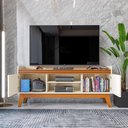 Ver imagem 1 de Rack para Tv até 50 Polegadas 2 Portas Ripado Bahamas 136cm - Via Nossa - Off White e Cedro