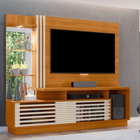 Home para TV Th Shop para TV 60 Polegadas MDP com Luminaria LED Cinamomo Off White Casah