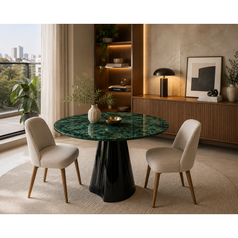 Mesa de Jantar Mármore Verde Guatemala 80cm Cone Lua