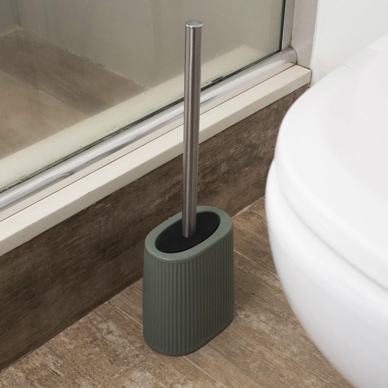 Escova sanitária com suporte cerâmica listras verde Oikos - 5