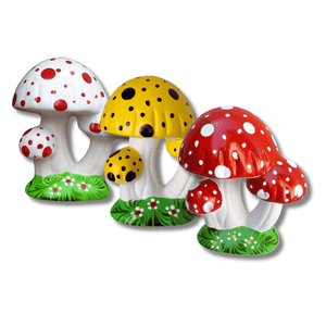 Kit Decoração Casa e Jardim Trio de Cogumelinhos em Cerâmica