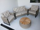 Ver imagem 1 de Conjunto 1 Sofá 2 Poltronas em Corda Nautica Estrutura Alumínio Mesa Redonda 70cm Tampo Madeira