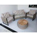 Ver imagem 3 de Conjunto 1 Sofá 2 Poltronas em Corda Nautica Estrutura Alumínio Mesa Redonda 70cm Tampo Madeira