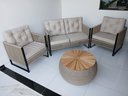 Ver imagem 3 de Conjunto 1 Sofá 2 Poltronas em Corda Nautica Estrutura Alumínio Mesa Redonda 70cm Tampo Madeira