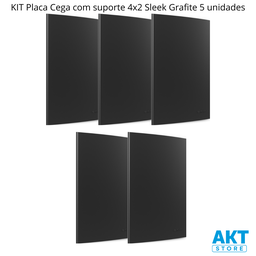 Kit 5 Placa 4x2 Cega com Suporte Grafite Sleek Margirius Cor:grafite - 2