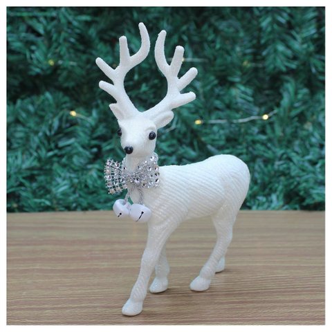 Kit 2 Enfeites Decorativos Rena Branca com Guizo Natal 21cm