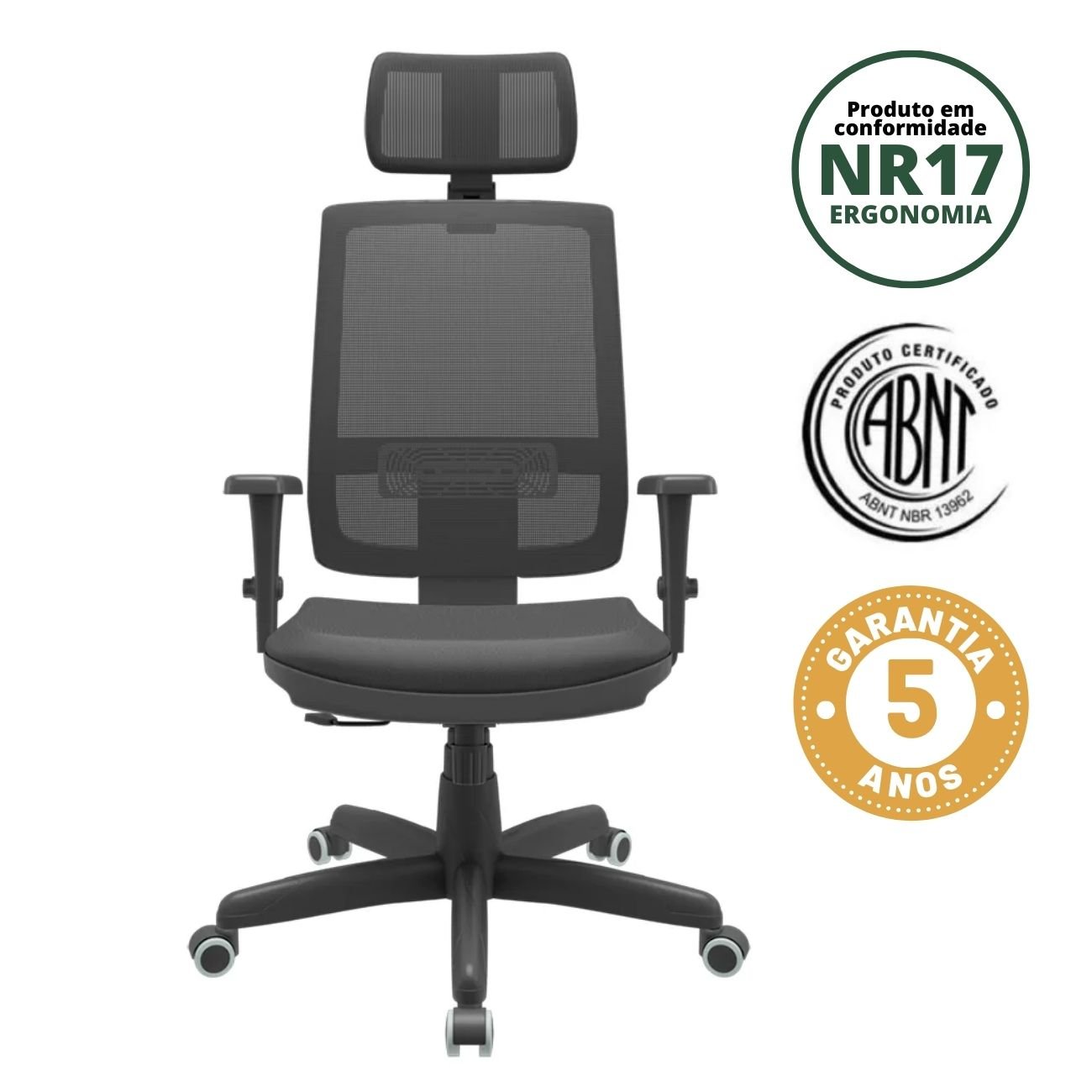 Cadeira para Escritório Ergonômica com Tela e Apoio de Cabeça Brizza Presidente NR17  - 2