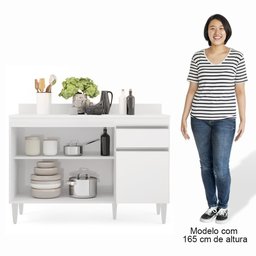 Balcão Gabinete 120cm 3 Portas 1 Gaveta Branco - 4