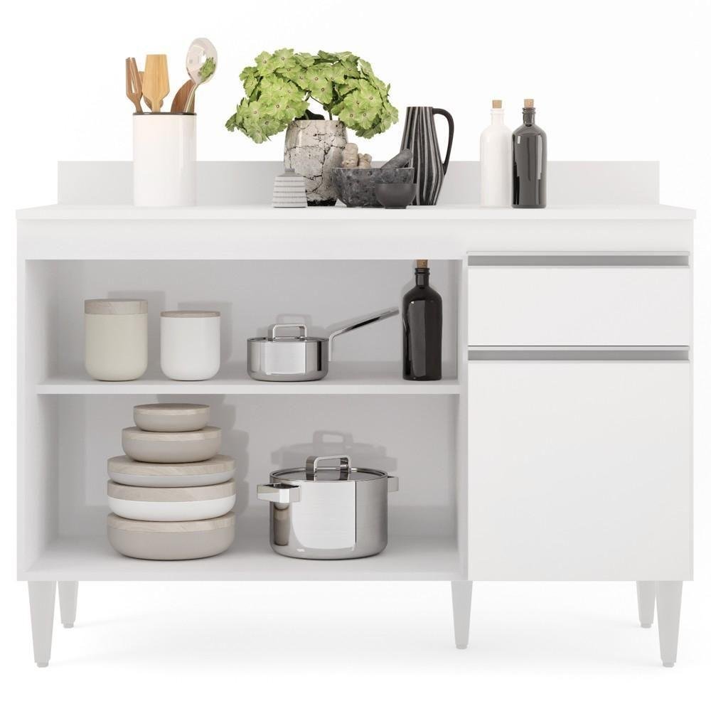 Balcão Gabinete 120cm 3 Portas 1 Gaveta Branco - 6