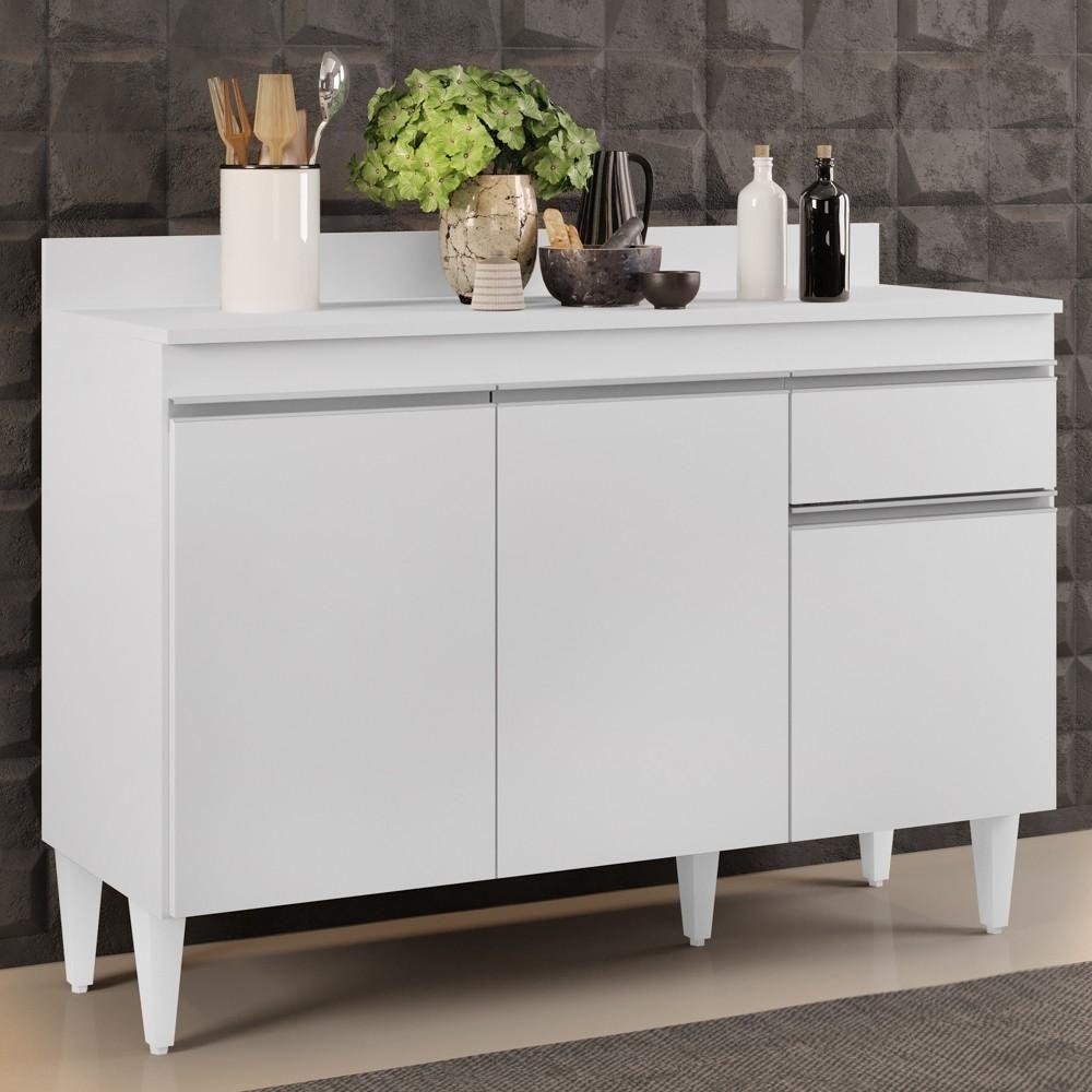 Balcão Gabinete 120cm 3 Portas 1 Gaveta Branco - 7