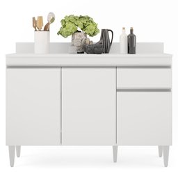 Balcão Gabinete 120cm 3 Portas 1 Gaveta Branco - 2