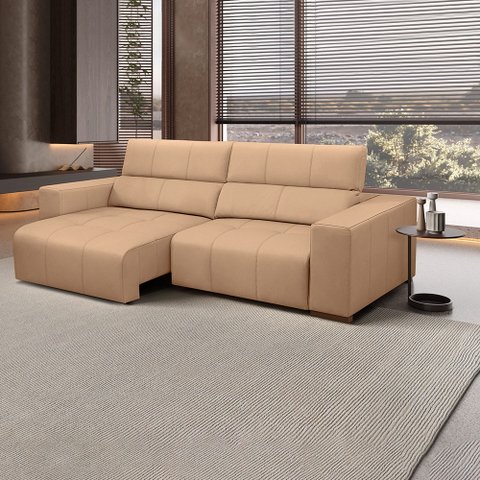 Sofá Decorativo Barbosa 3 Lugares Sala de Estar 250cm Reclinável e Retrátil Couro Nude G88 - Gran Be