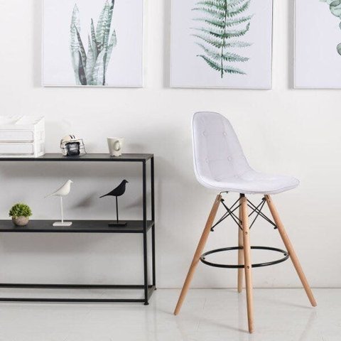 Banqueta Eames PP Dsw-m Branco/Madeirado