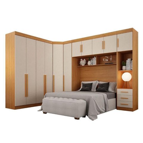 Quarto de Casal Modulado 11 Portas Orion Ambiente Cinamomo Off White - Leifer Móveis