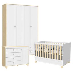 Quarto de Bebê 4 Portas Cômoda com Porta Rope Natural Branco Acetinado - Matic - 1