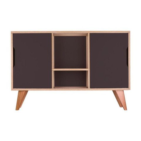 Aparador Buffet Retrô Murano 2 Portas MDP 115cm Carvalho e Grafite Mercado Das Prateleiras